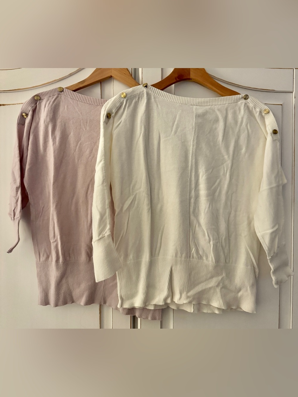 GAP Off-the-Shoulder Sweaters with Gold Shoulder Buttons — Cream & Light Pinkish